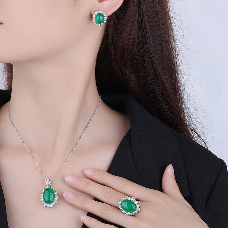 ZIRAVE Imitation Green Agate Plain Jade Earrings