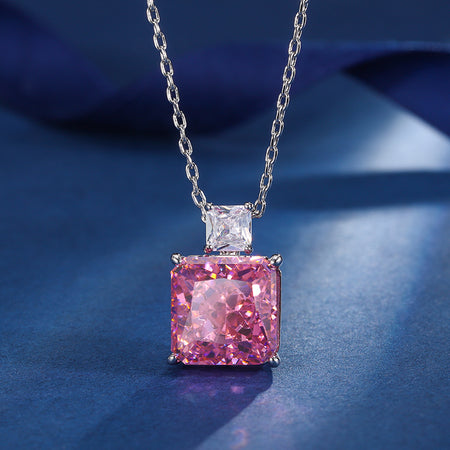 ZIRAVE Jewelry Vintage Simulated Pink Diamond Cushion Nicklace
