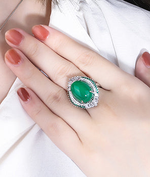 ZIRAVE Jewelry Cabochon Green Agate Simulant Ring