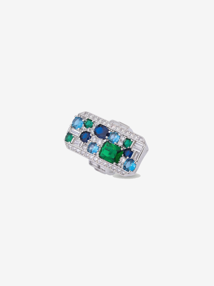 ZIRAVE jewelry simulation color treasure large square color matching diamon rings