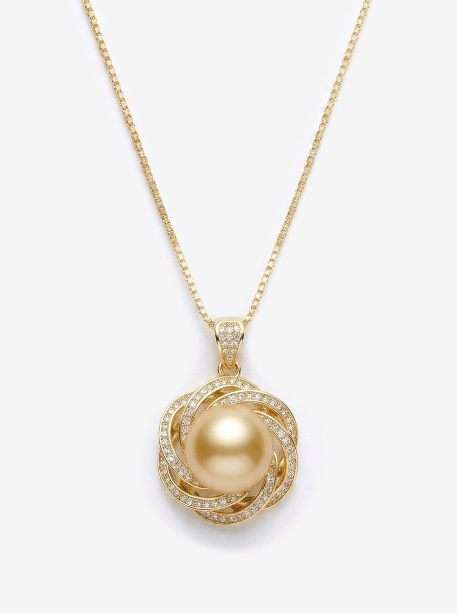 ZIRAVE Jewelry Spiral Pave Simulated Pearl Pendant, 3 Colors Available