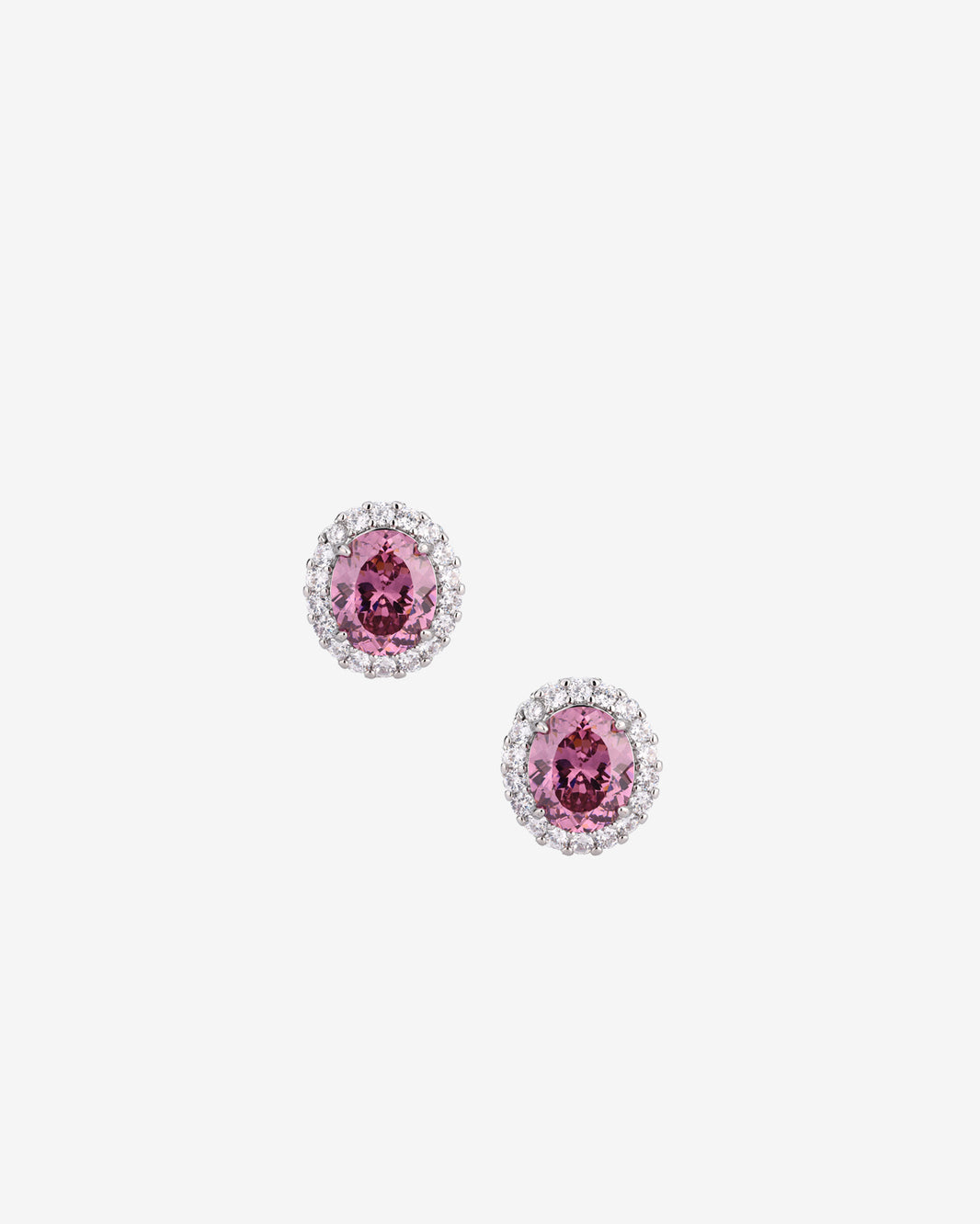 ZIRAVE Jewelry Oval Faux Pink Diamond Double Halo Earrings