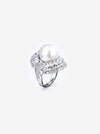 ZIRAVE Jewelry Copper Platinum-Plated Imitation Pearl and Diamond Elegant Rings
