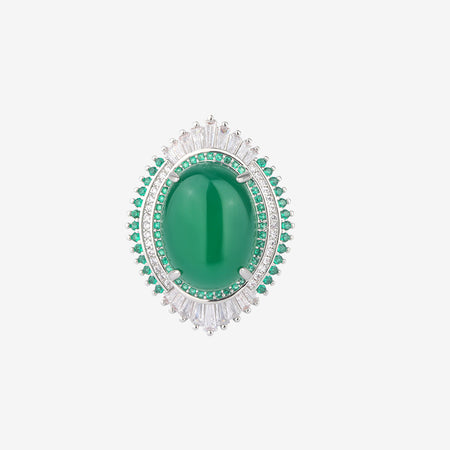 ZIRAVE Jewelry Cabochon Green Agate Simulant Ring