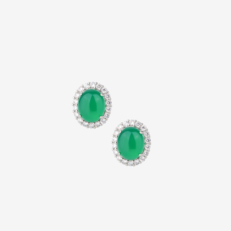 ZIRAVE Jewelry Cabochon Green Agate Simulant Earrings