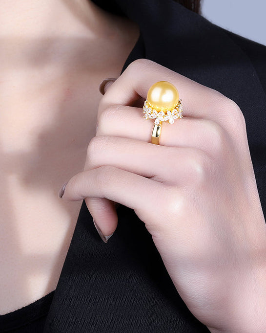 ZIRAVE Jewelry Flower Halo Faux South Sea Pearl Open Ring (Multi-Colors Available)