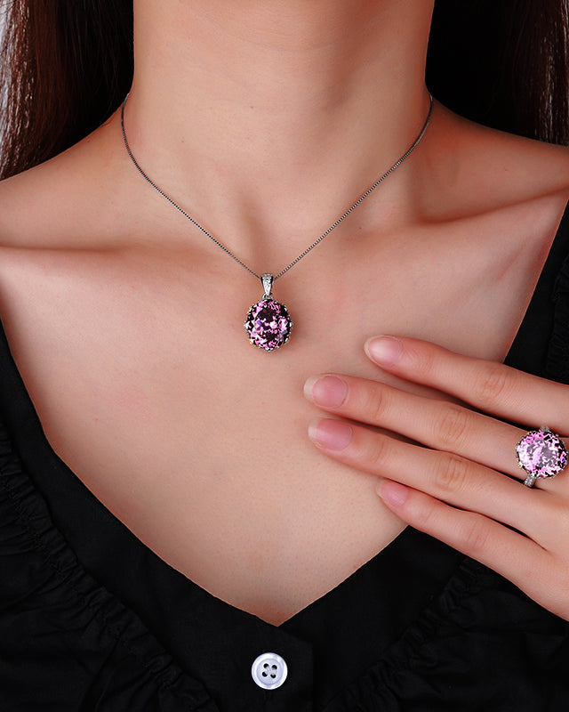 ZIRAVE Jewelry Imitation Dried Rose Padparadscha Light Luxury Oval Necklace