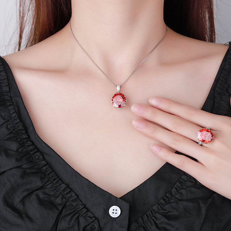 ZIRAVE Jewelry Imitation Dried Rose Padparadscha Light Luxury Oval Ring