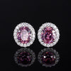 ZIRAVE Jewelry Oval Faux Pink Diamond Double Halo Earrings