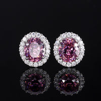 ZIRAVE Jewelry Oval Faux Pink Diamond Double Halo Earrings