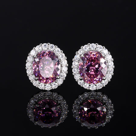 ZIRAVE Jewelry Oval Faux Pink Diamond Double Halo Earrings