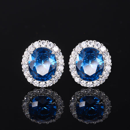 ZIRAVE Jewelry Oval Faux Pink Diamond Double Halo Earrings