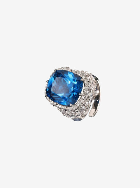 ZIRAVE Jewelry  Cushion-Cut Gemstone Double Halo Full Pave Adjustable Ring (Multi-Color Options)