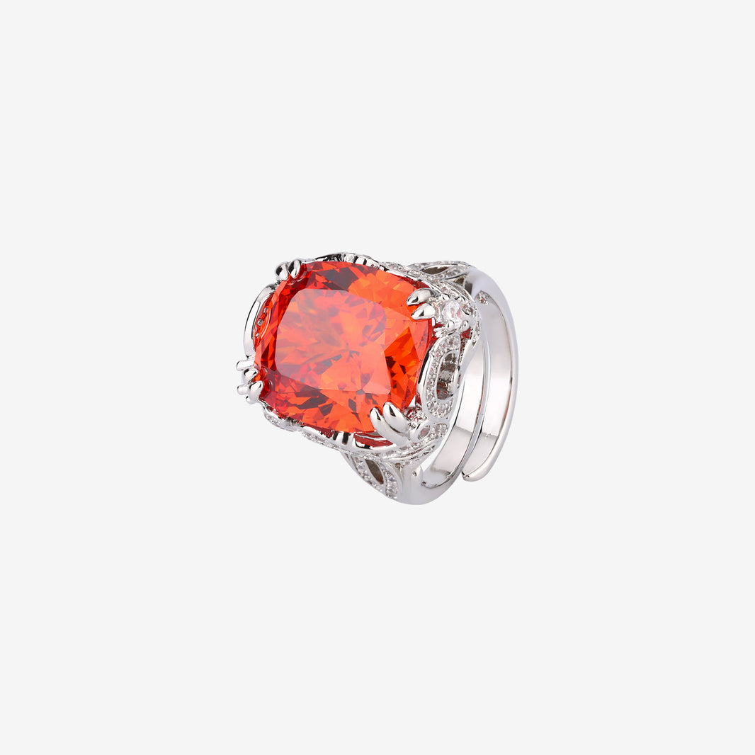 ZIRAVE Jewelry Cushion-Cut Gemstone Hollow Carved Adjustable Ring (Multi-Color Options)