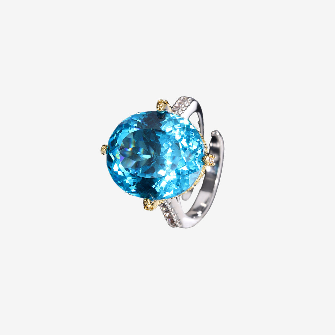 ZIRAVE Jewelry Two-Tone Gold Oval Gemstone Large Center Adjustable Ring (Multi-Color Options)