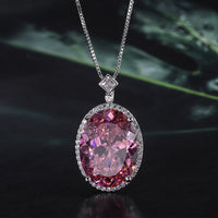 ZIRAVE Jewelry Oval Faux Pink Diamond Double Halo Necklace