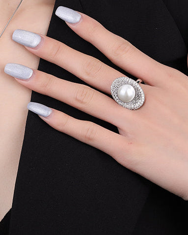 ZIRAVE Jewelry Vintage Simulated South Sea Pearl Pave  Ring