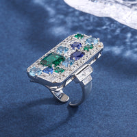 ZIRAVE jewelry simulation color treasure large square color matching diamon rings