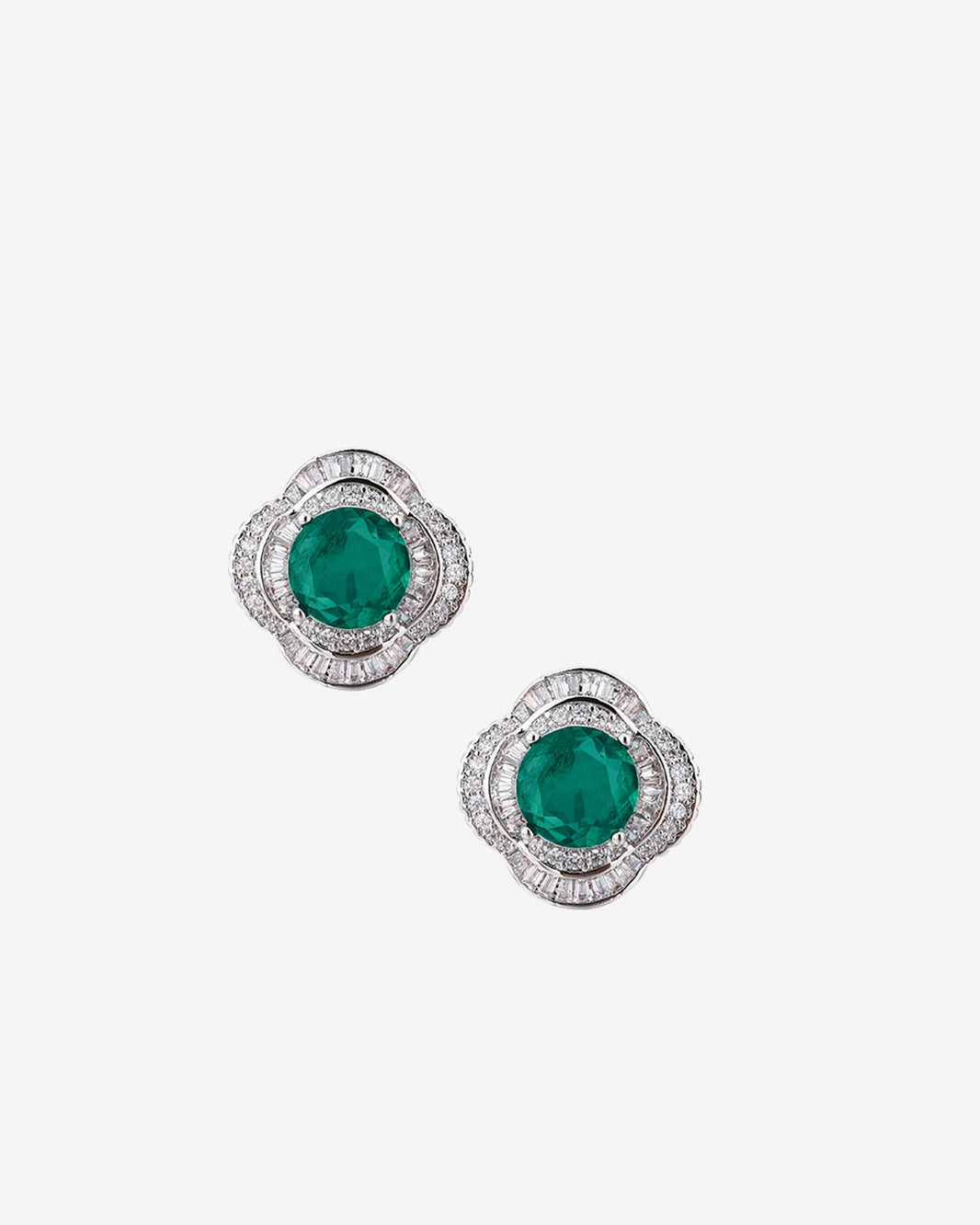 ZIRAVE Jewelry Emerald-Style Clover Halo Earrings