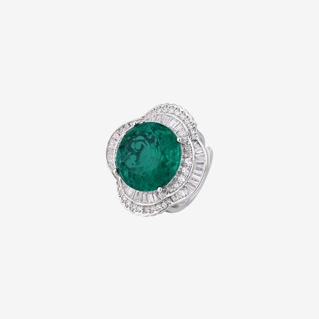ZIRAVE Jewelry Emerald-Style Clover Halo Ring