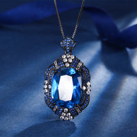 ZIRAVE Jewelry Black & Gold Two-Tone Blue & White Diamond Halo Necklace