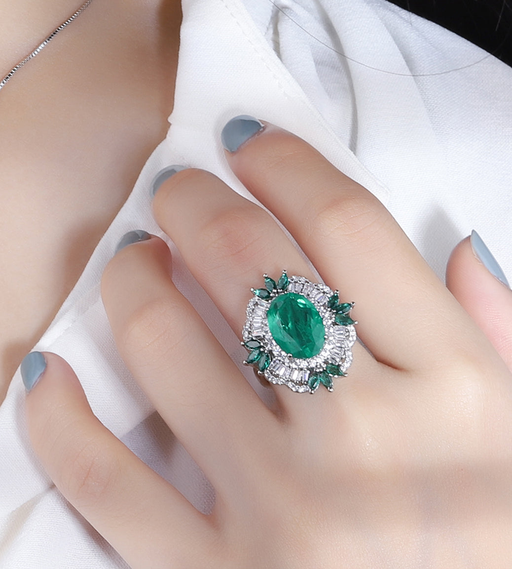 Vintage Simulated Emerald Floral Halo Earrings