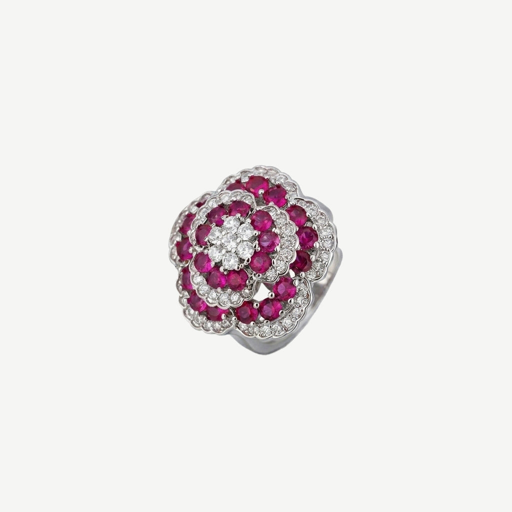 ZIRAVE Jewelry Vintage Simulated Ruby Camellia  Ring