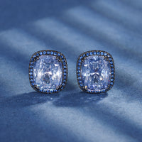 ZIRAVE Jewelry Black & Gold Two-Tone Blue & White Diamond Halo Earrings