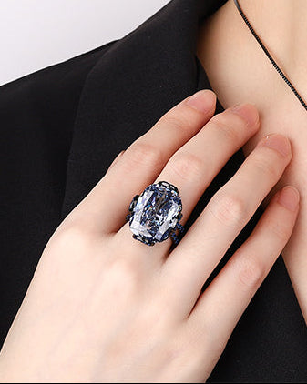 ZIRAVE Jewelry Vintage Simulated Pink Diamond Black Gold Halo Ring