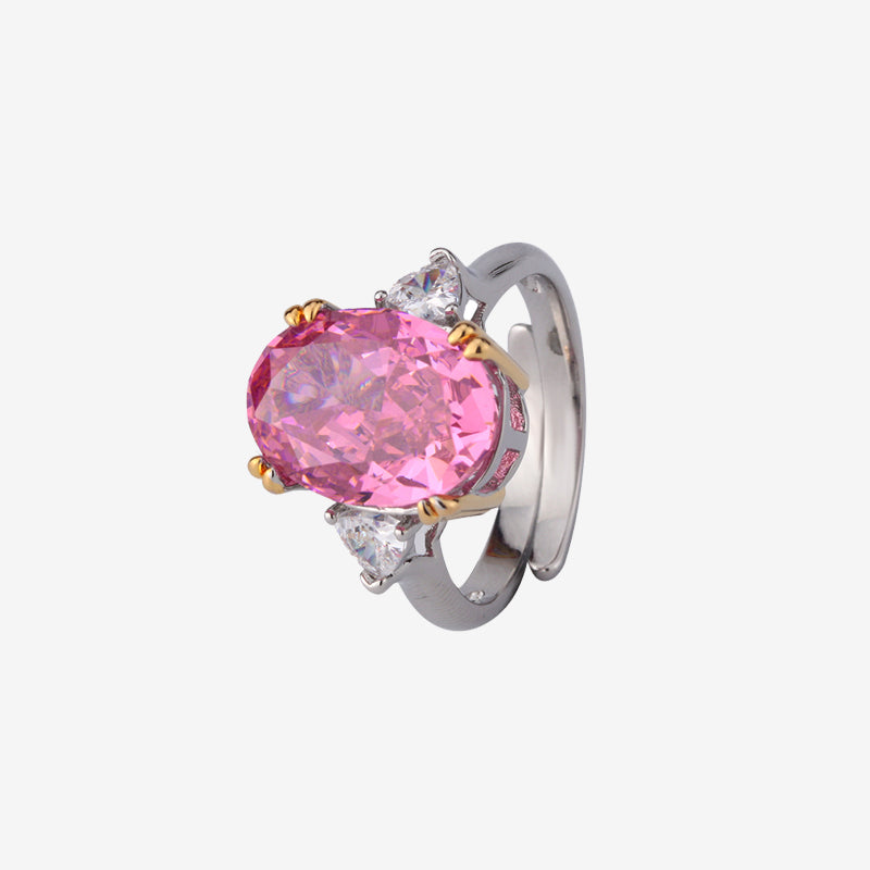 ZIRAVE Jewelry Two-Tone Accented Oval Gemstone Adjustable Ring, 4 Colors Available