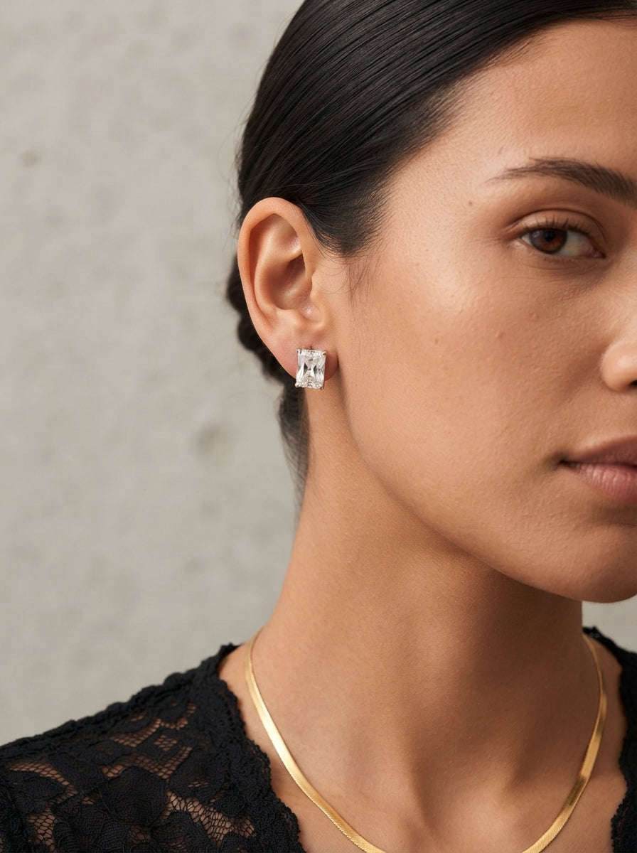 ZIRAVE Jewelry  Princess-Cut Simulated Diamond Minimalist Earrings