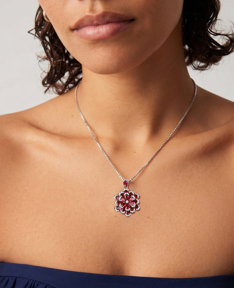ZIRAVE Jewelry Imitation Ruby Eternal Flower High-end Luxury Gift Necklace