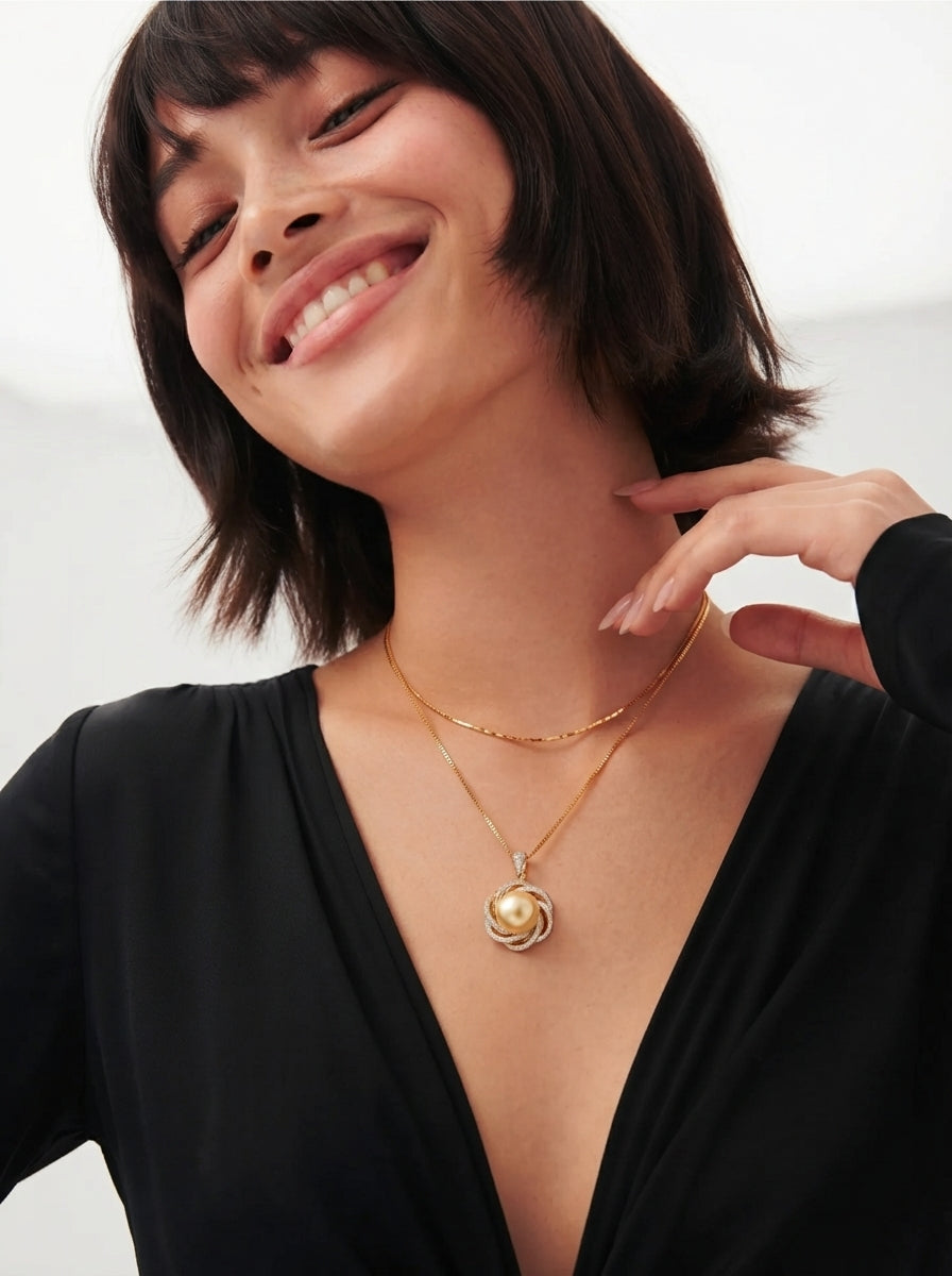 ZIRAVE Jewelry Spiral Pave Simulated Pearl Pendant, 3 Colors Available