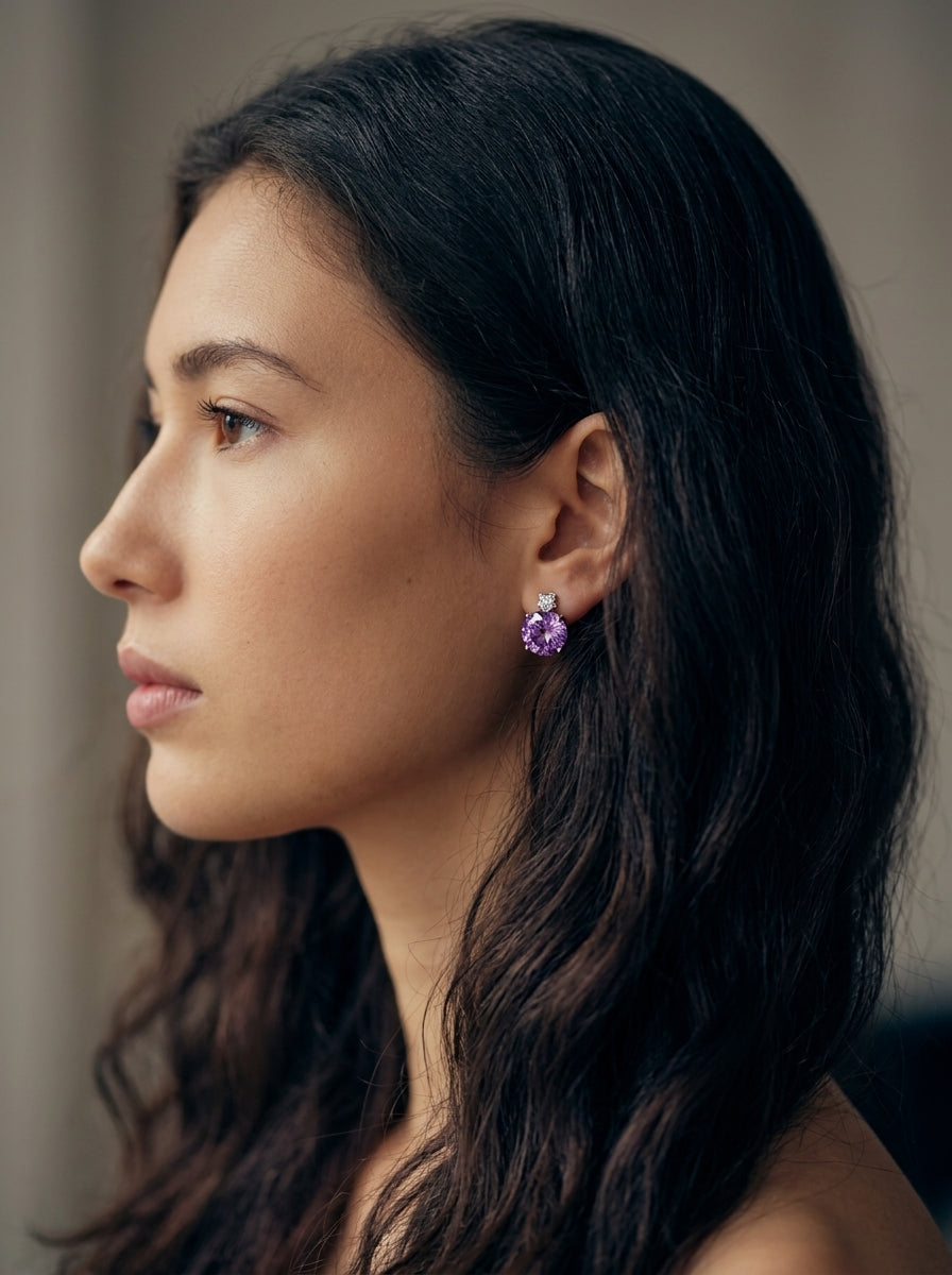 ZIRAVE Jewelry Rose-Cut Faux Purple Diamond Earrings