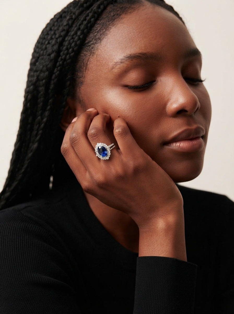 ZIRAVE Jewelry Oval-Cut Simulated Sapphire Ring