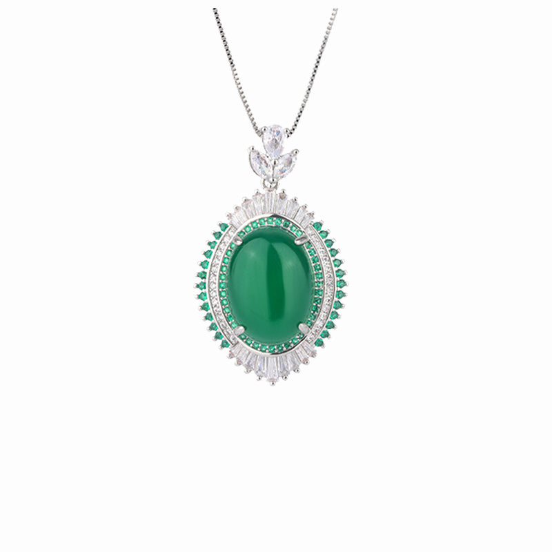 ZIRAVE Jewelry Cabochon Green Agate Simulant Nacklace