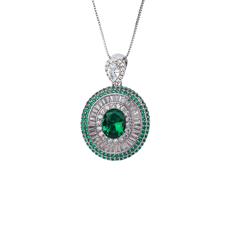 ZIRAVE Jewelry Vintage Simulated Emerald Multi-Halo Nicklace