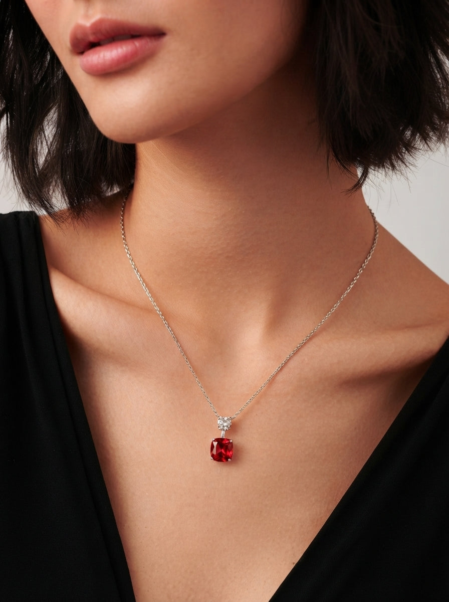 ZIRAVE Jewelry Cushion-Cut Faux Pink Diamond Necklace