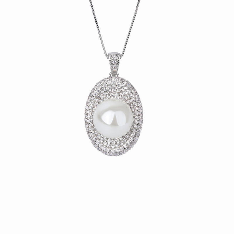 ZIRAVE Jewelry Vintage Simulated South Sea Pearl Pave Nicklace