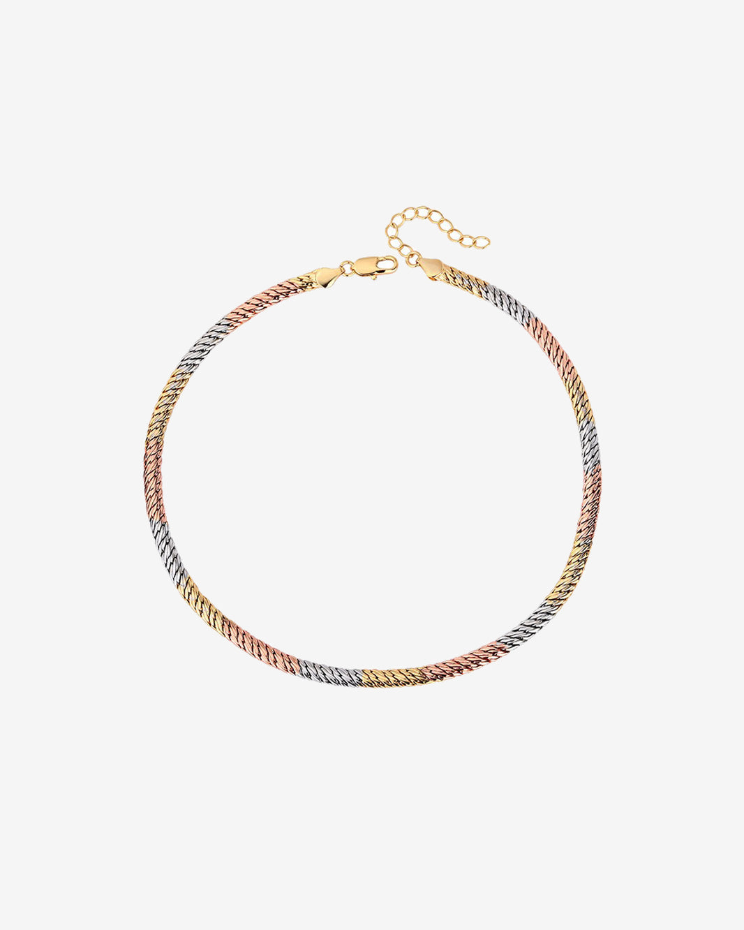 ZIRAVE Jewelry Tricolor Plated Twisted Snake Chain Necklace
