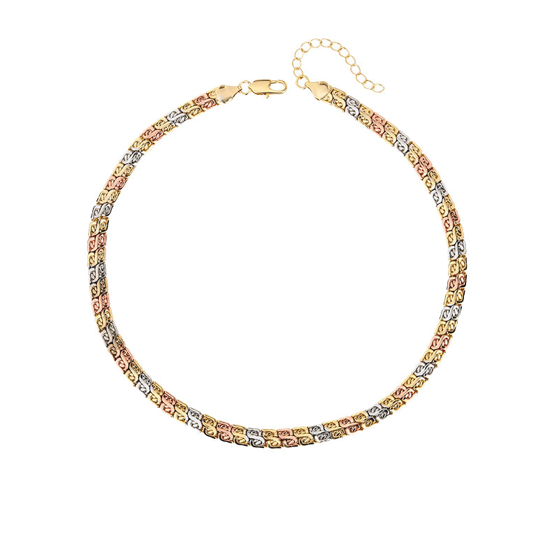 ZIRAVE Jewelry Tri-Color Byzantine Chain Necklace