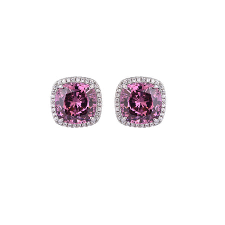 ZIRAVE Jewelry  Cushion-Cut Pink Diamond Double Halo Earrings