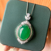 ZIRAVE Jewelry Cabochon Green Agate Simulant Nacklace