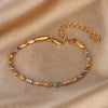 ZIRAVEJewelry Tri-Color Copper Gold Plated Textured Rice Bead Thin Chain Adjustable Set