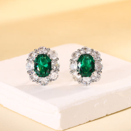 ZIRAVE jewelry copper bottom gold plating simulation emerald retro Earrings