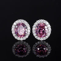 ZIRAVE Jewelry Oval Faux Pink Diamond Double Halo Earrings