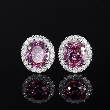 ZIRAVE Jewelry Oval Faux Pink Diamond Double Halo Earrings