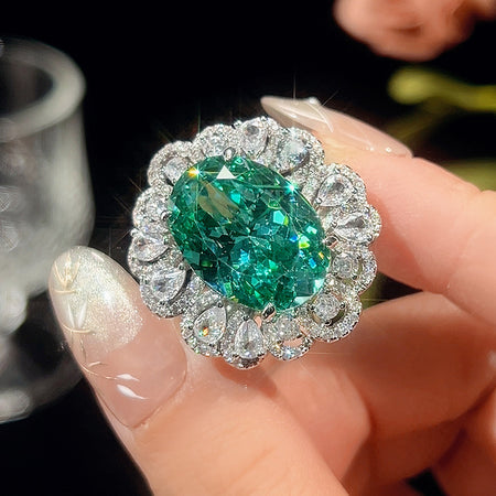 ZIRAVE Jewelry Oval Faux Green Paraiba Tourmaline Halo Ring