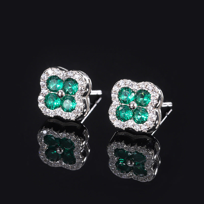 ZIRAVE Jewelry Four-Leaf Clover Simulated Gemstone Stud Earrings