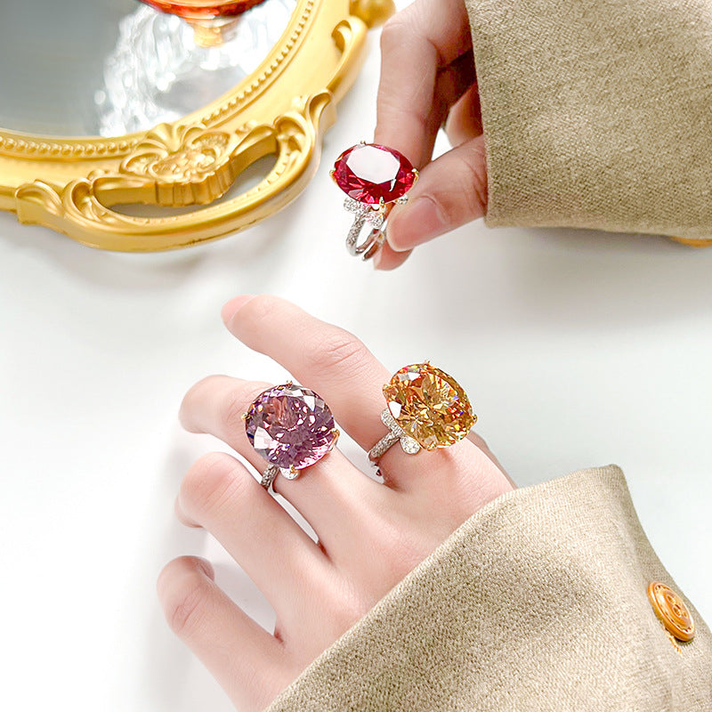 Zirave Jewelry Two-Tone Large Oval Simulated Gemstone Adjustable Ring